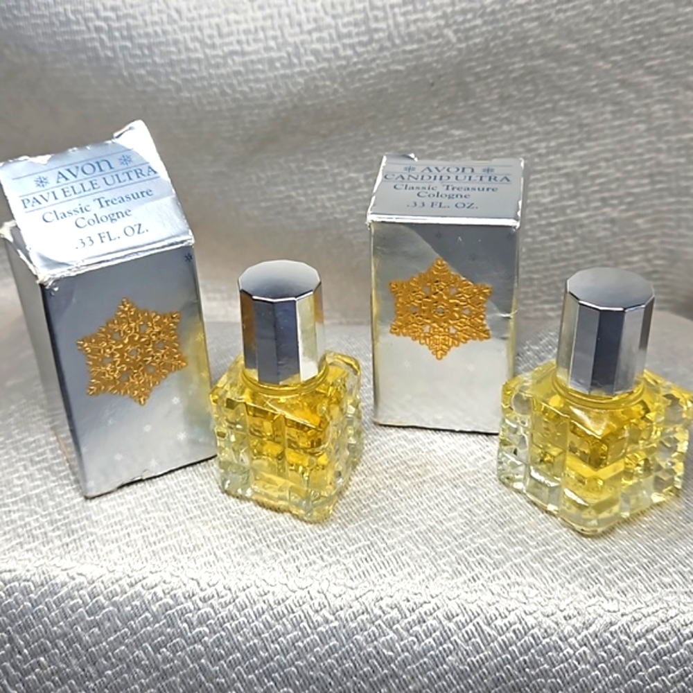 Vintage AVON Classic Treasure Cologne Bottles in Original Boxes - Pair - 0.33 oz